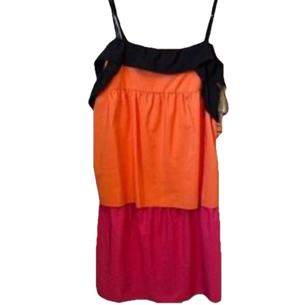 Fiorucci Tiered Colorblock Mini Sun Dress Women's Sz 4 (Italian 40) Orange Pink